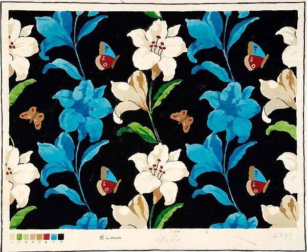 Design for Textile with blue and white flowers