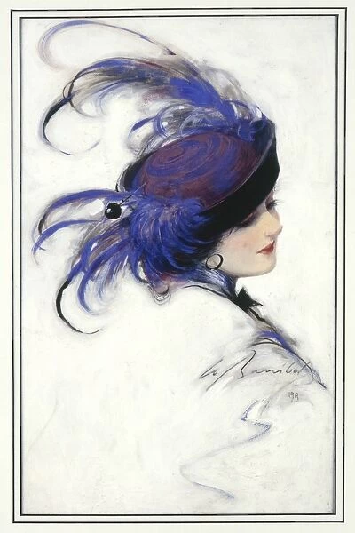 Girl in an exotic Blue Feathered Hat
