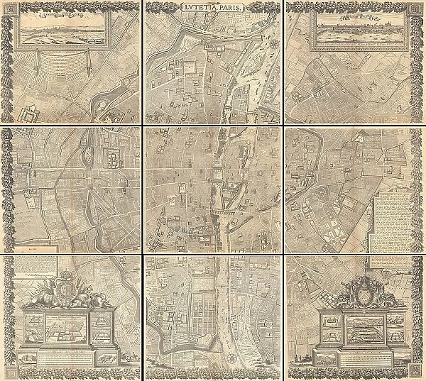 1652 Gomboust 9 Panel Map Of Paris France C. 1900 Taride Reissue