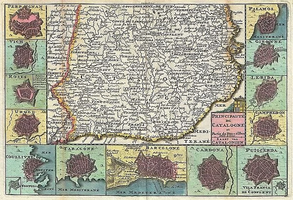 1747 La Feuille Map Of Catalonia Spain Barcelona