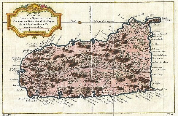 1758 Bellin Map Of Saint Lucia Sainte Lucie West Indies