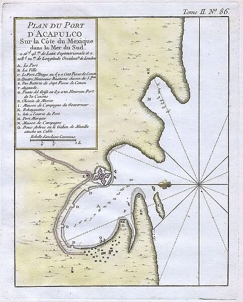 1764 Bellin Map Of Acapulco Mexico Topography