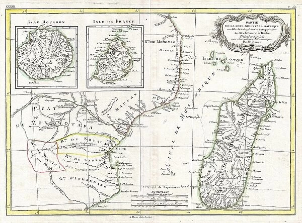 1770 Bonne Map Of East Africa Madagascar Isle Bourbon And Mauritius