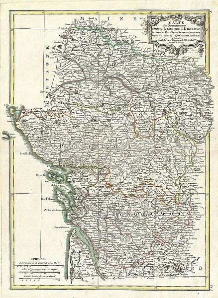 1771 Bonne Map Of Poitou Touraine And Anjou France
