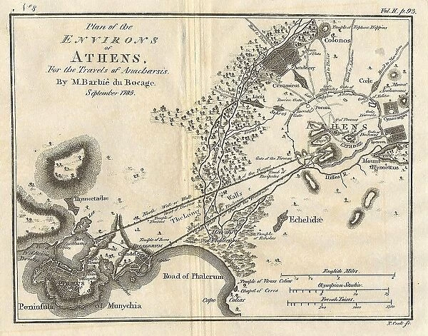 1785 Bocage Map Of Athens And Environs Including Piraeus