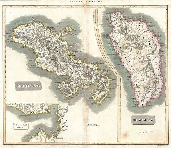 1814 Thomson Map Of Martinique And Dominica West Indies