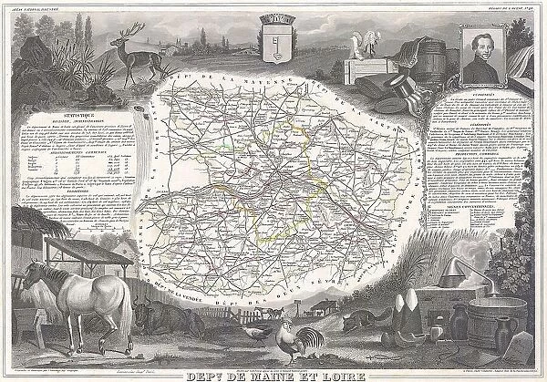 1847 Levasseur Map Of Dept. Maine Et Loire France
