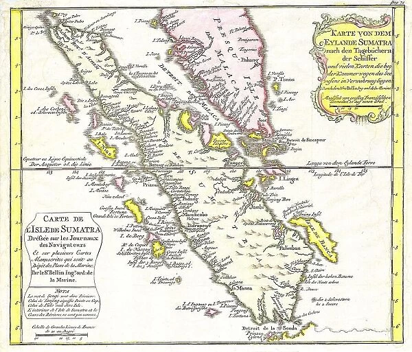 1852 Bellin Map Of Sumatra Malaca And Singapore
