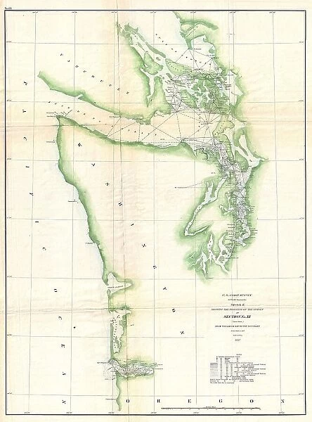1857 U.S. Coast Survey Chart Or Map Of The Washington Coast