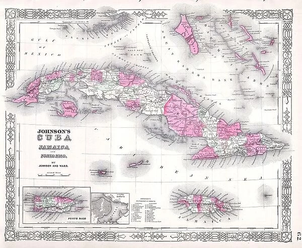 1864 Johnson's Map Of Cuba Jamaica The Bahamas And Puerto Rico