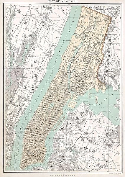 1895 Bien Map Of New York City W- Queens And The Bronx
