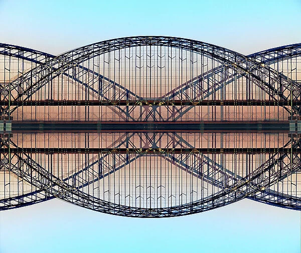 Abstract visualization, the Ayeyarwady and Aya bridges across the Irrawaddy river in Myanmar