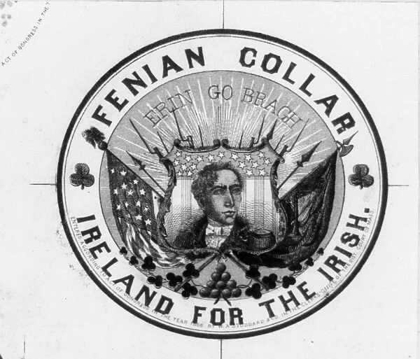 Advertisement label for Fenian shirt collars with a portrait of the Irish patriot Robert Emmet