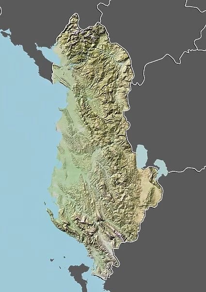 Albania, Relief Map With Border and Mask