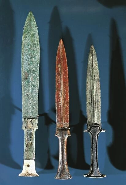 Ancient Egyptian bronze daggers with electrum blades and ivory handles