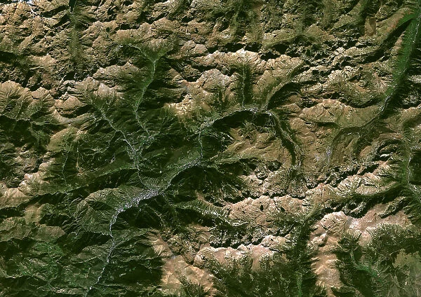 Andorra. Color satellite image of Andorra situated between France