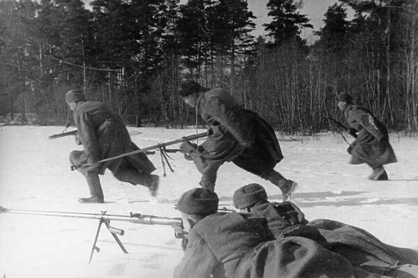 Anti-tank rifle men of the x lithuanian unit taking up new firing positions on the first baltic front, world war 2, april 1944