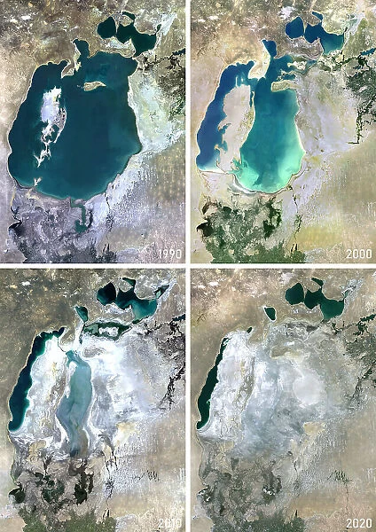 Aral Sea in 1990, 2000, 2010 and 2020