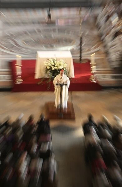 Archbishop celebrating mass in Saint-Eustache church