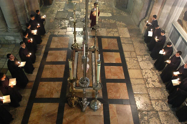 Armenian orthodox procession in the Holy Sepulcher basilica in Jerusalem