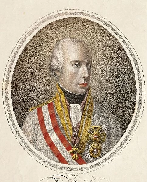 Austria, Vienna, Portrait of Francis II of Habsburg-Lorraine, last Holy Roman Emperor and first Emperor of Austria (as Francis I), color engraving