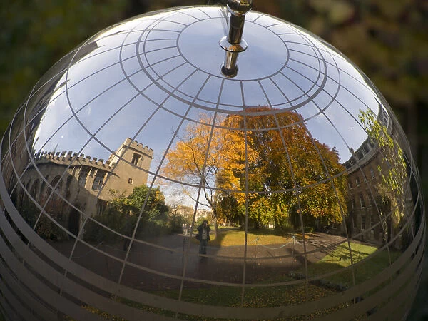 Autumn reflection and self portrait in the Women of Balliol Sundial, Oxford