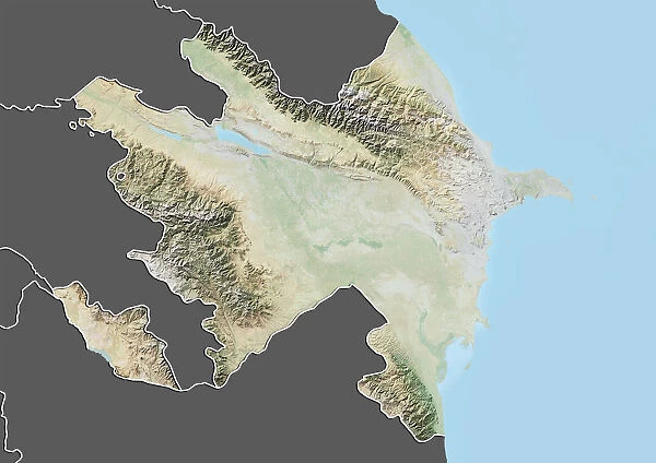 Azerbaijan, Relief Map With Border and Mask