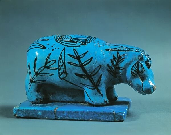 Blue majolica hippopotamus from Dra Abu el-Naga, Middle Kingdom, Egyptian civilization