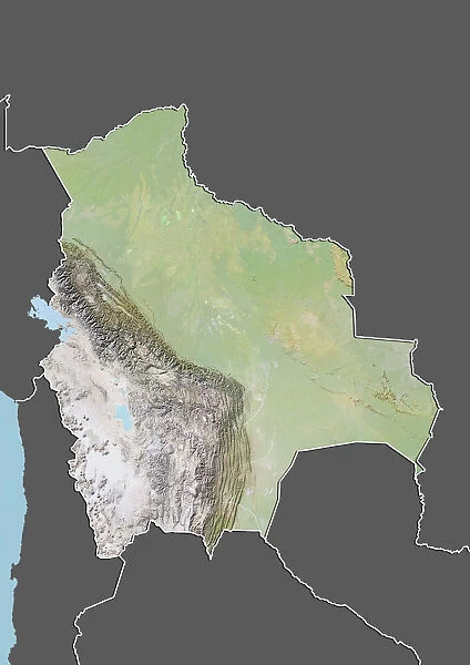 Bolivia, Relief Map With Border and Mask