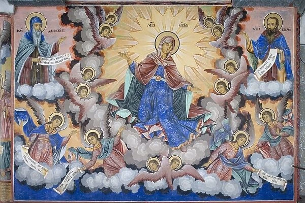 Bulgaria, Rila Monastery, fresco of Glory of Virgin at church of Nativity of Virgin