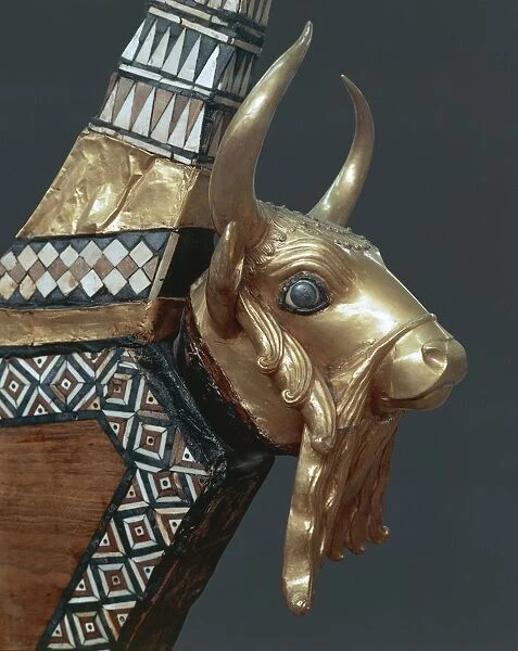 Bulls head decorating a harp, which belonged to Princess Shub-Ad of Ur