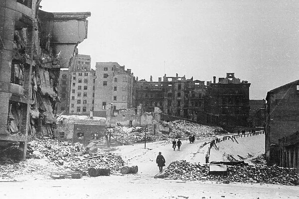 Central warsaw, poland in ruins at the end of world war ll in february, 1945