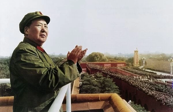 Chairman mao zedong applauding red guards at a parade in tienanmen square, beijing, china, 1960s