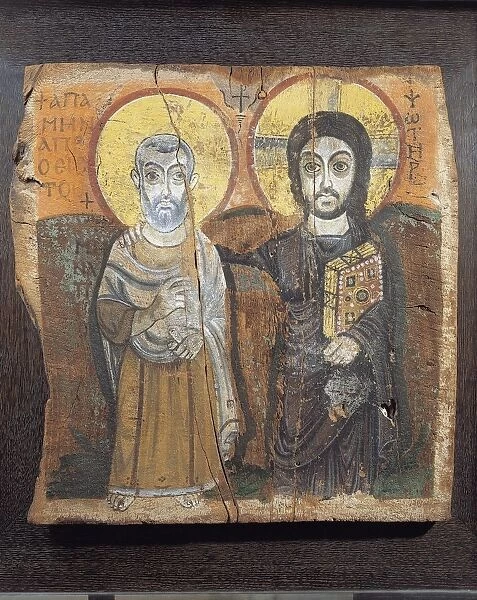 Christ and abbot Mena from Egypt, Bawit, tempera painting