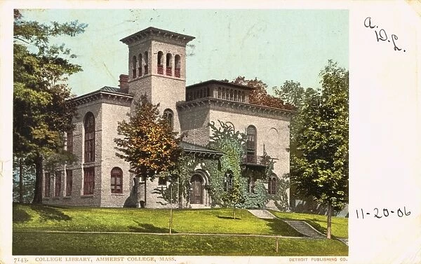 College Library, Amherst College, Mass. Postcard. ca. 1906, College Library, Amherst College, Mass. Postcard