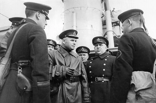 Commander of the black sea fleet, rear-admiral oktyabrsky (center) on board the cruiser krasny krim, april 1942