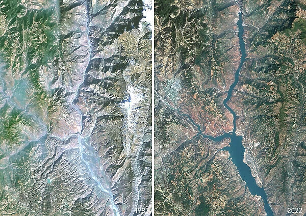 Before and After the Construction of the Baihetan Dam in China in 1987 and 2022
