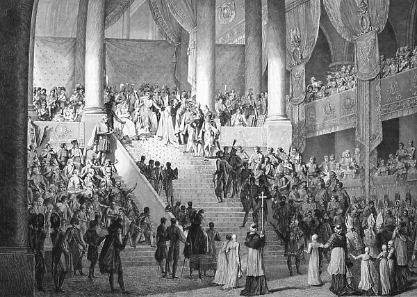 Coronation of Napoleon I, 2 December 1804. Napoleon swearing the oath. Engraving