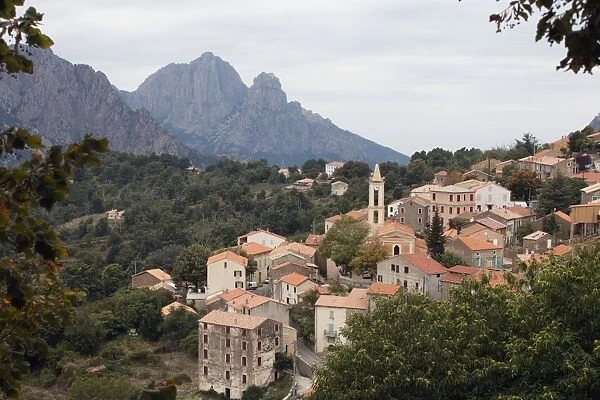 Corsica, Evisa, view of village in mountains