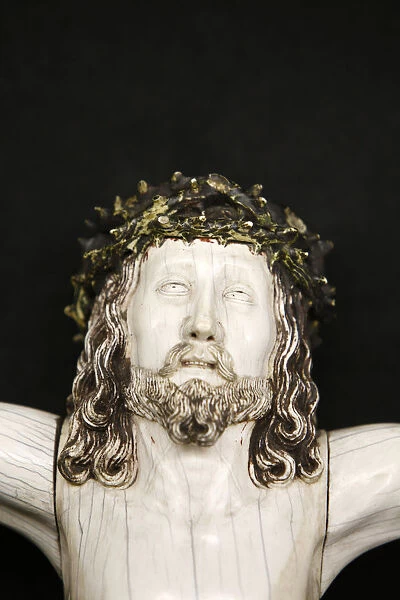 Detail of a Crucifixion sculpture in Notre-Dame of Paris cathedral Treasure Museum