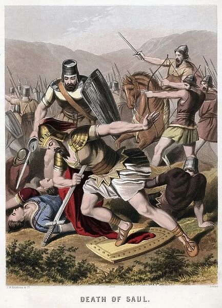 Death of Saul and his armour bearer in battle with the Philistines. Rather than be captured