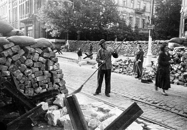 Defence barricades in the street of odessa, 1941