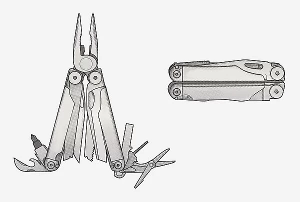 Digital illustration of open and closed multi-tool