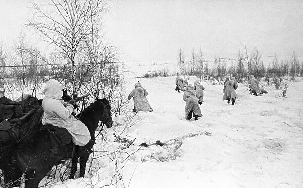 Dismounted soviet cavalry troops attacking german lines, march 1942, ww 2