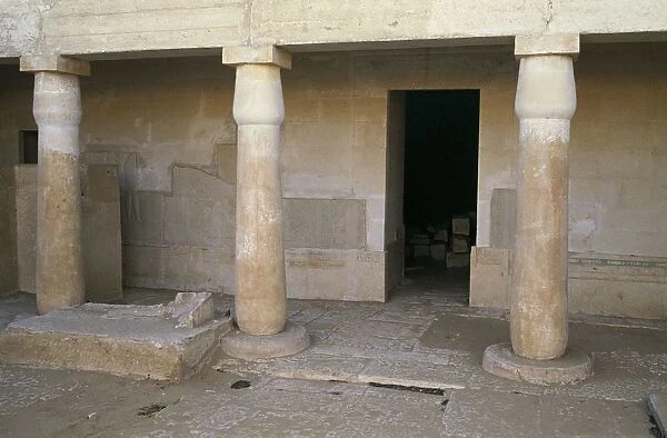 Egypt, Cairo, Ancient Memphis, Saqqara necropolis, entrance to Tomb of Horemheb