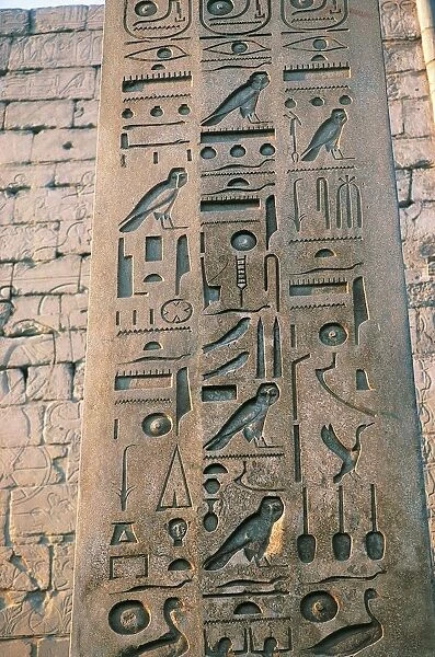 Egypt, Thebes, Luxor, Karnak, Temple of Amon, obelisk of Ramses II, detail, relief s