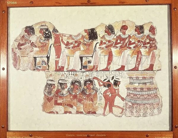 Egyptian civilization, fragments of wall painting portraying musicians and dancers, from necropolis in Thebes