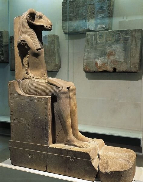 Egyptian civilization. Quartzite statue of ram-god Khnum