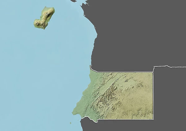 Equatorial Guinea, Relief Map With Border and Mask