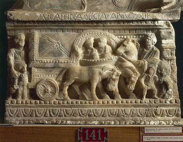 Etruscan civilization, Alabaster urn portraying husband and wife who make journey into underworld together